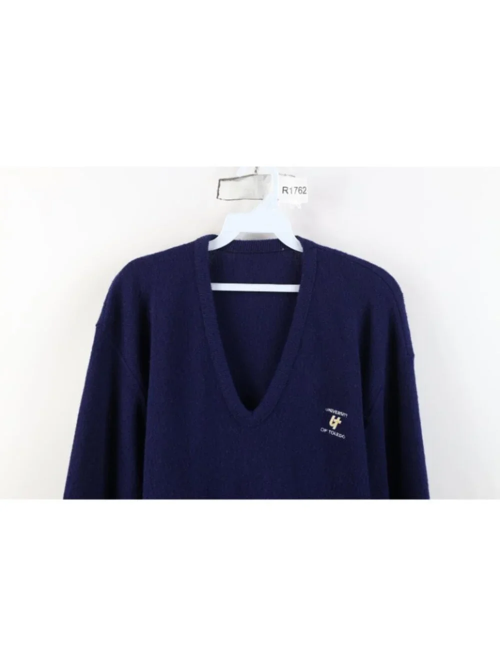 Vintage 70s 80s Mens XL Spell Out University of Toledo Knit V-Neck Sweater USA